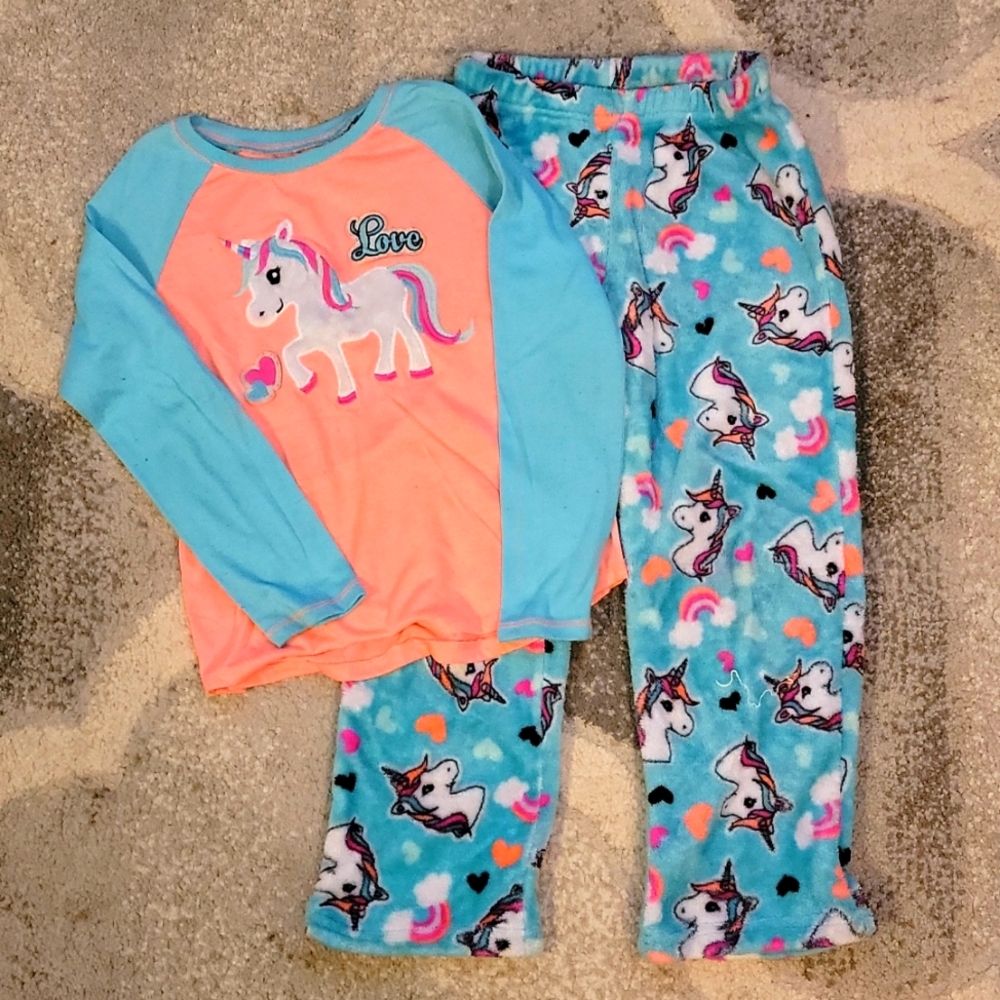2 piece set unicorn girls pajamas size 7-8